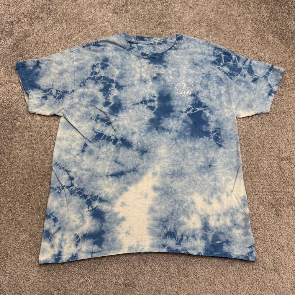 Ivory Ella Tie Dye Graphic Crew Neck T-Shirt Womens Large Blue White Cotton Tee